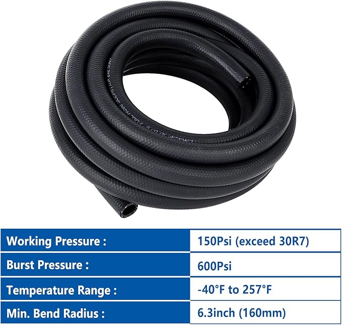 LokoCar Rubber Fuel Hose Line Push Lock 5/8" ID SAE 30R7 NBR 25ft 300PSI...