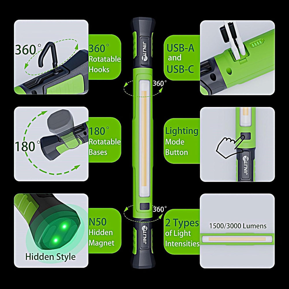 Magnetic Work Light Bar, Under Hood Rechargeable Mechanic LED, 1 Pack Green