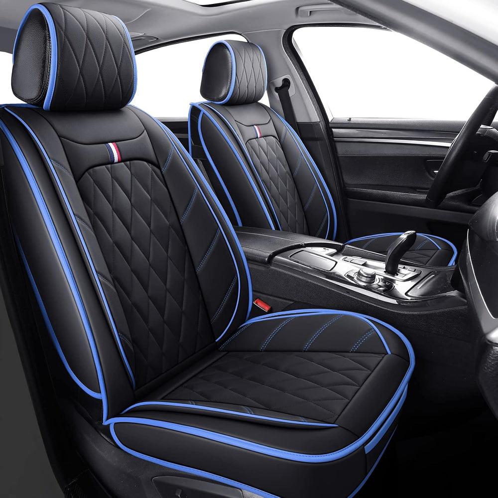 Car Seat Covers Full Set Waterproof Leather, Black-Blue