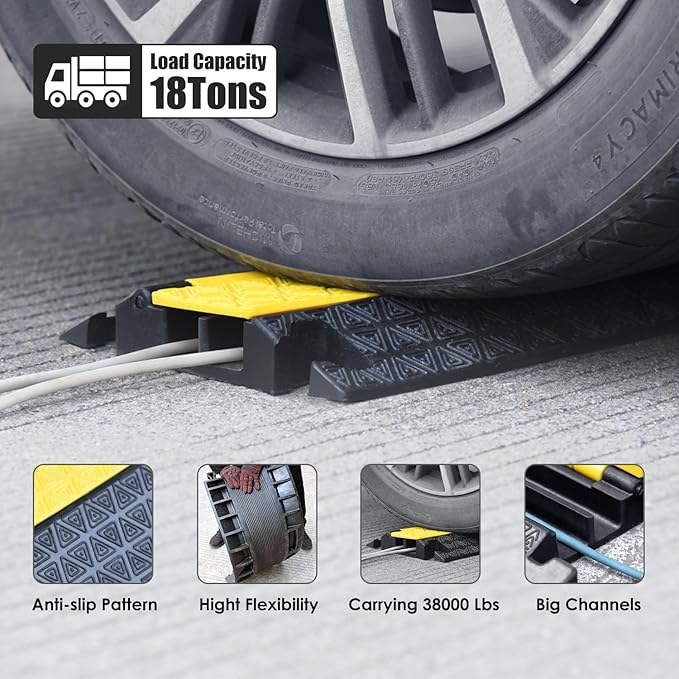 Heavy-Duty Rubber Cable Protector Ramp (4-Pack)