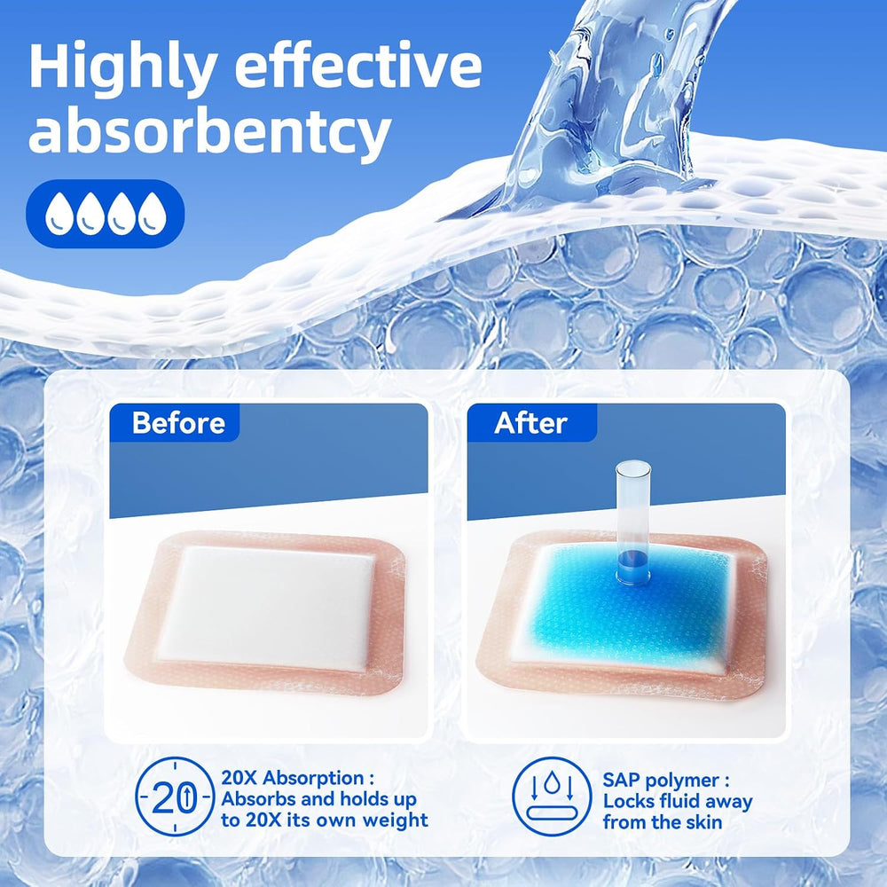 Super Absorbent Silicone Dressing 4"x8" 15Pcs for Post Surgery