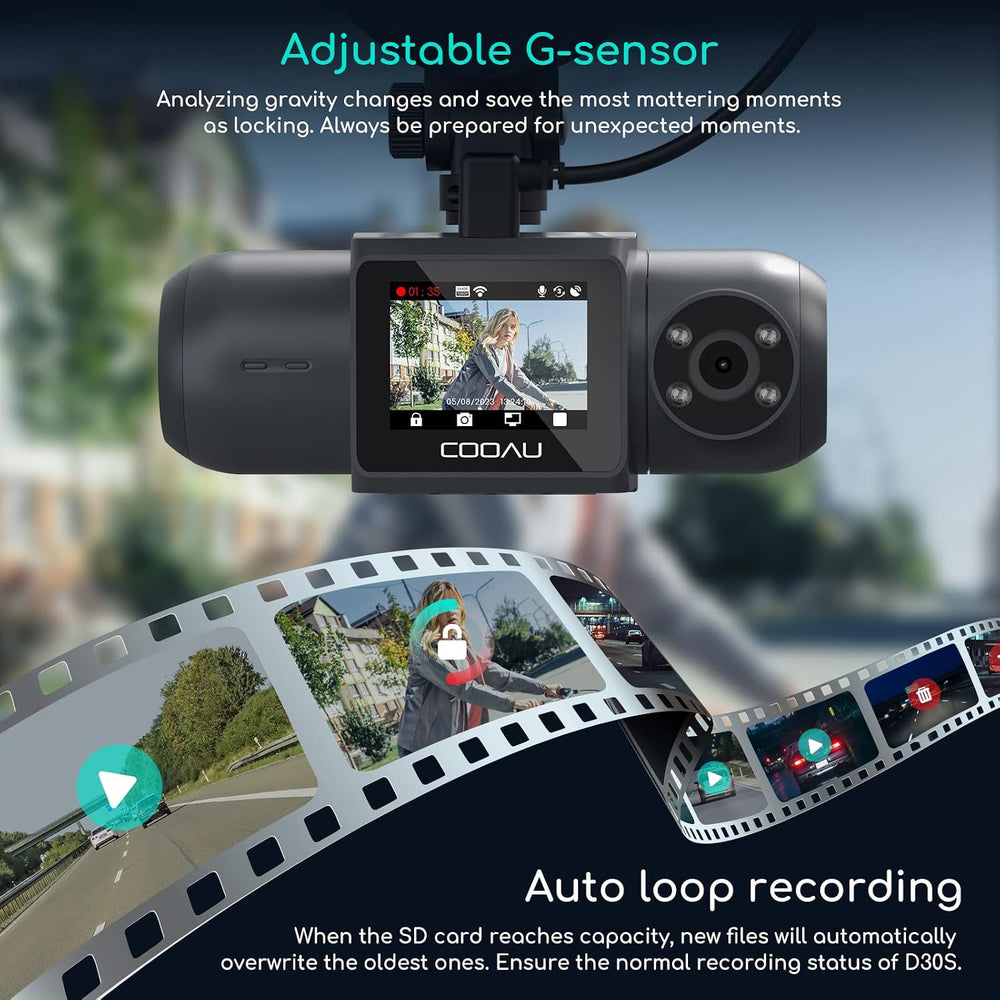 COOAU D30S 4K Dash Cam with GPS Wi-Fi, Front and Inside Dual 2.5K 1080P, Uber...