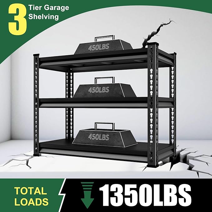 40" W Garage Shelving Heavy Duty, 1350LBS Loads Shelving Units and Stora...