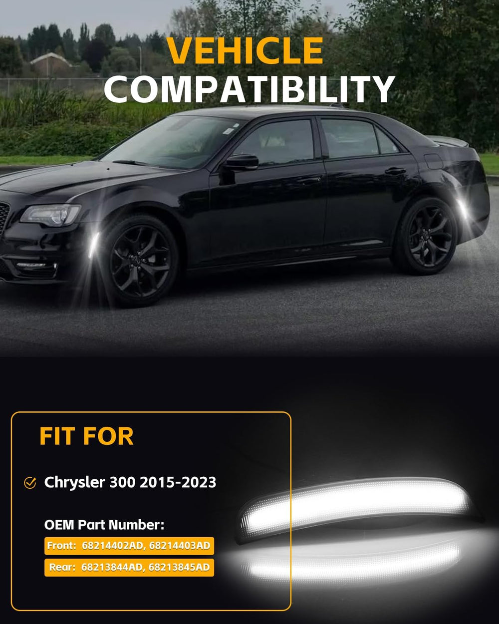 4 PCS LED Side Marker Light Kits for Chrysler 300 2015-2024, Full LED Strip W...