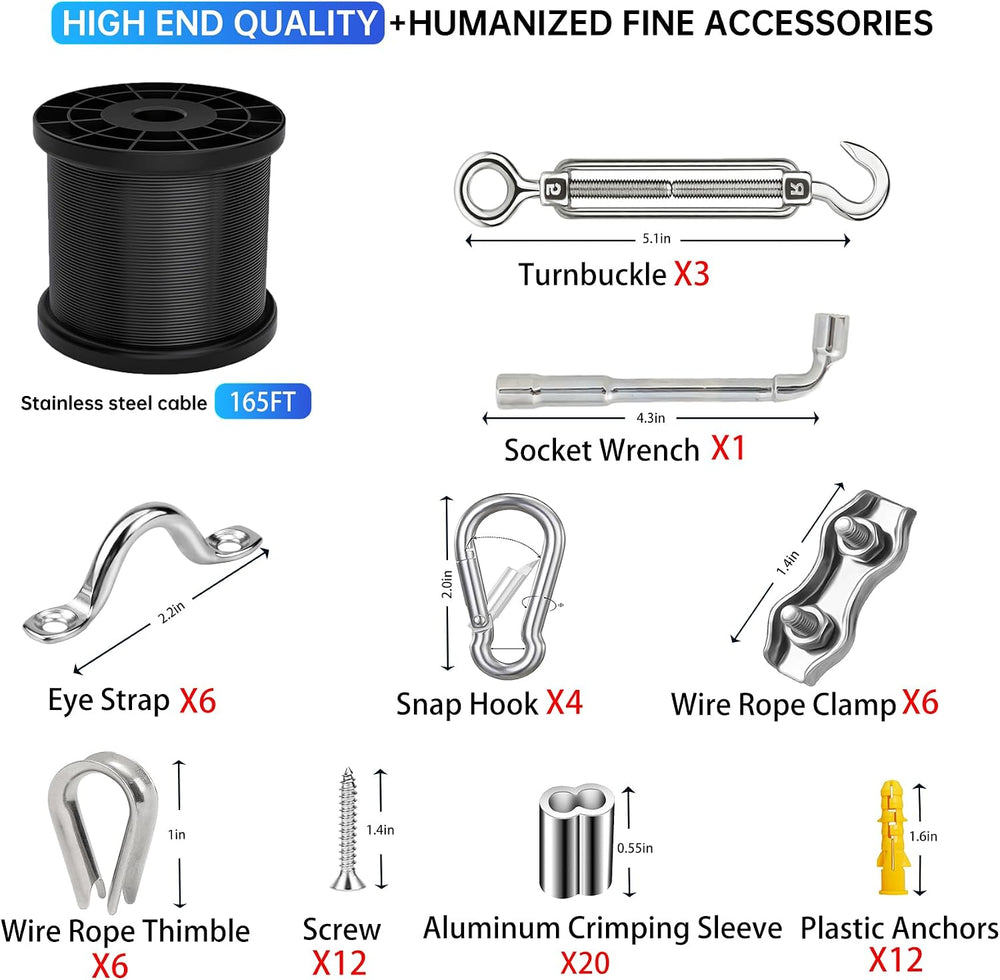 165FT String Light Hanging Kit,304 Stainless Steel Cable