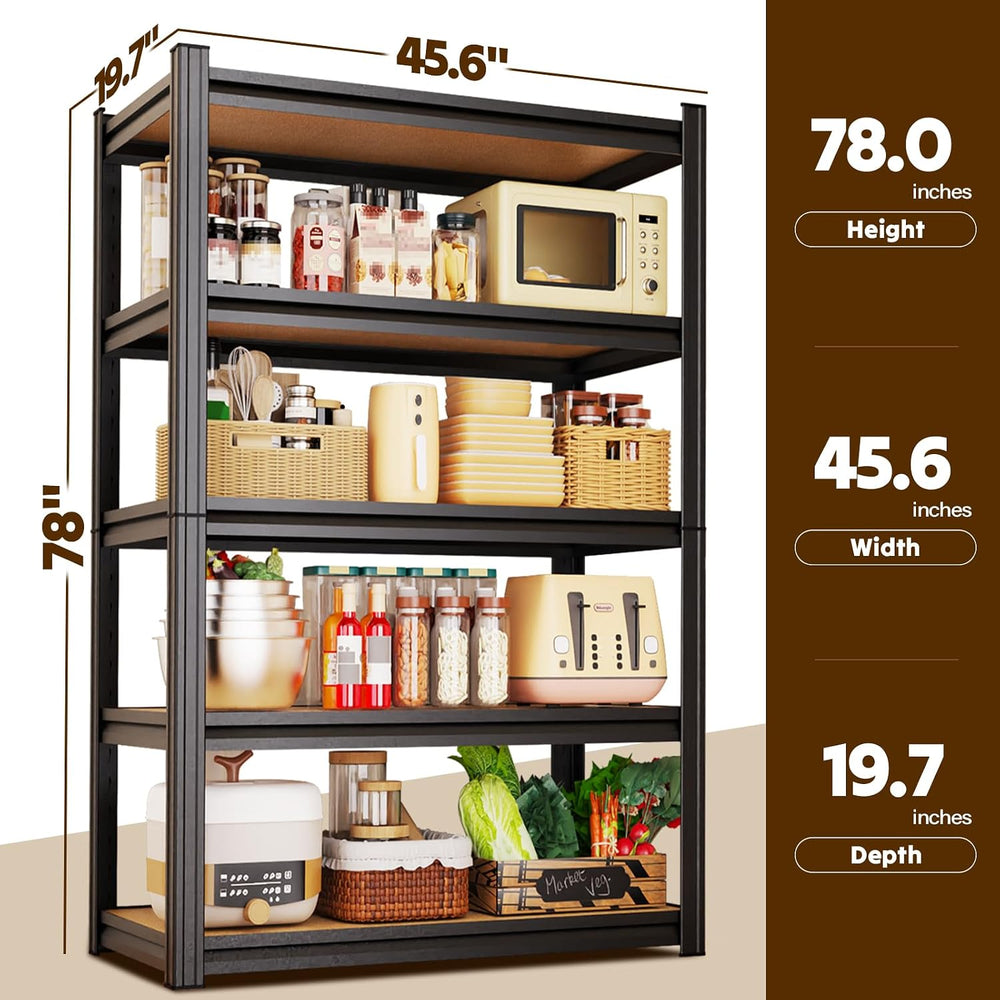 Garage Shelving 5 Tier Storage Shelves Adjustable Shelf 78"Hx45.6"W...