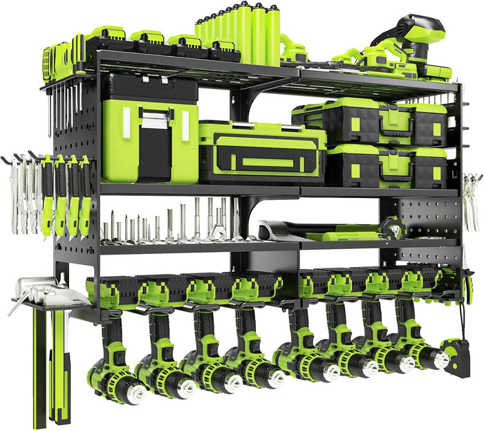 Power Tool Organizer Wall Mount, Heavy Duty Metal 4 Layer 8 Slots Drill Holder