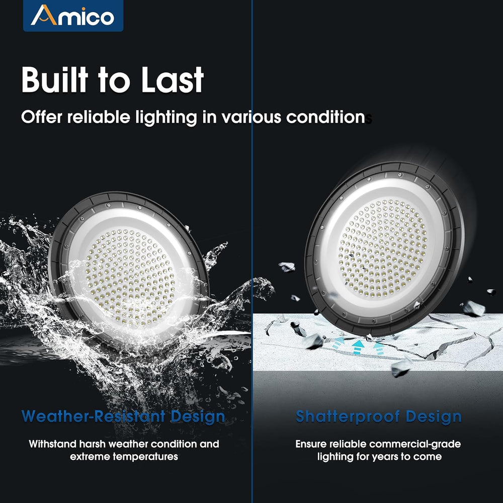Amico 10 Pack UFO LED High Bay Light 200W 28000lm 5000K, UL Listed