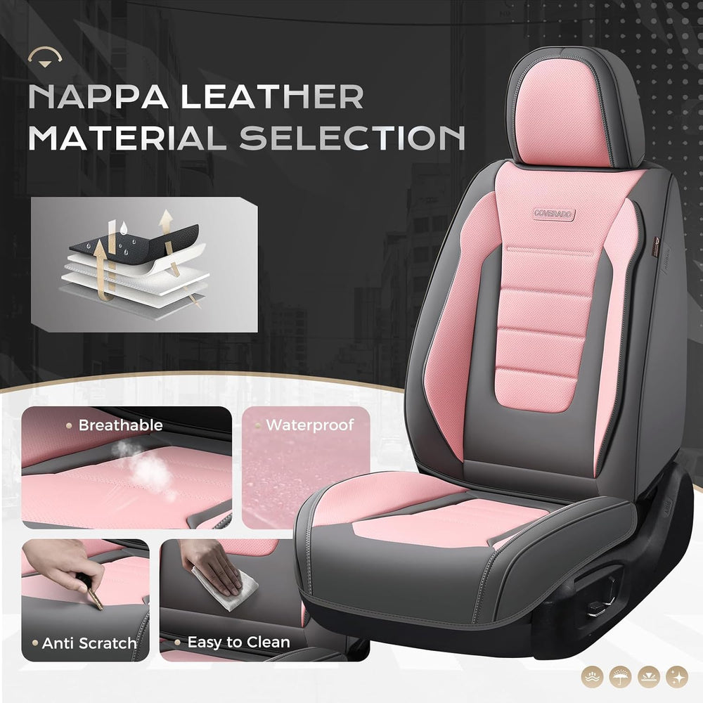 Coverado Car Seat Covers Full Set, Nappa Leather Seat Covers for Cars, Car Se...