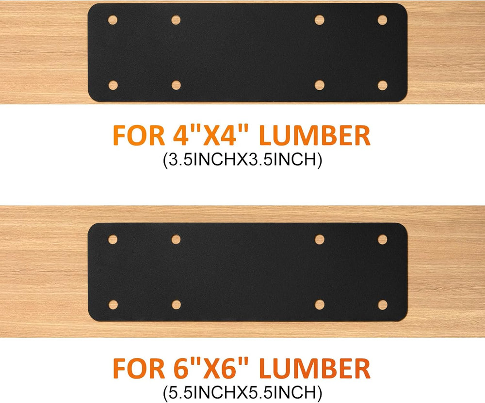 4 Pcs 10"x3" Straight Steel Plate for Wood, 3MM, Black
