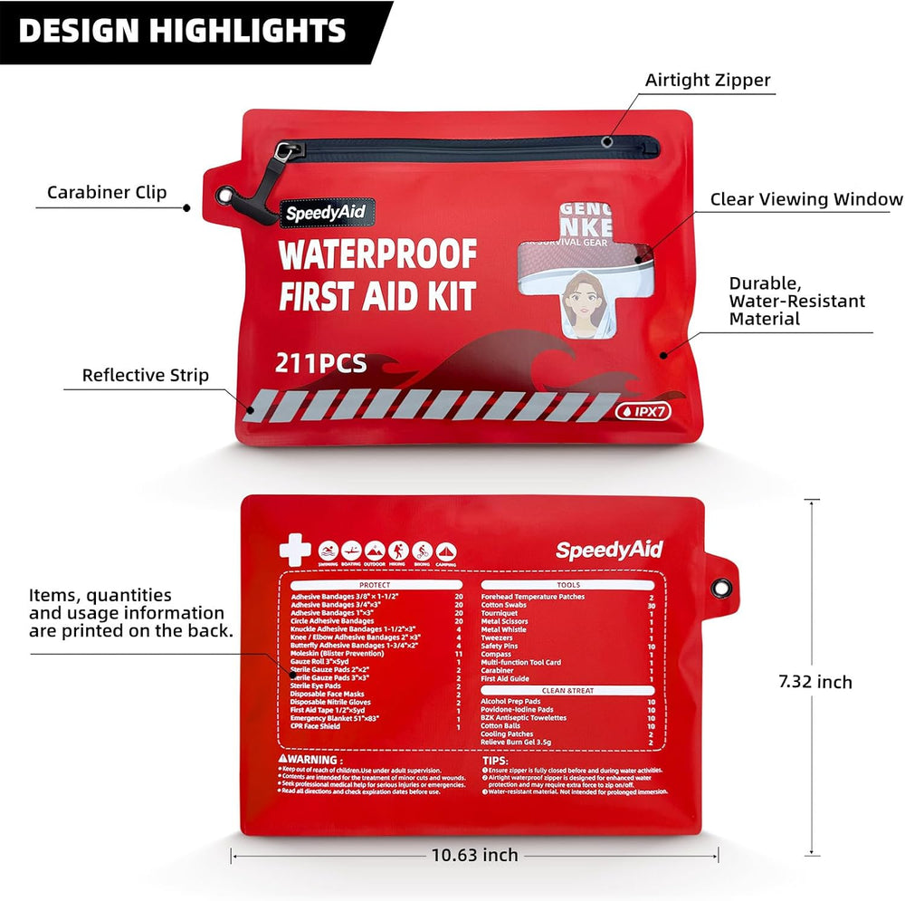211 PCS Waterproof First Aid Kit, Emergency Supplies for Hiking & Boating