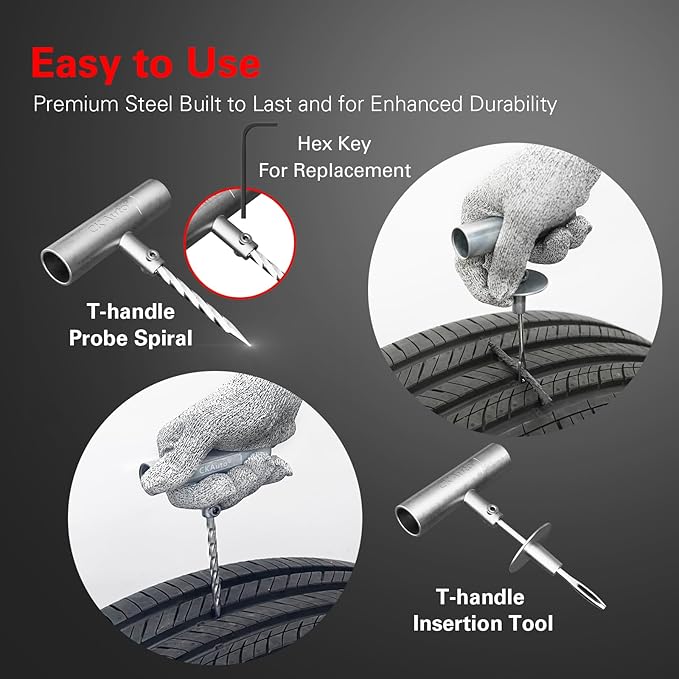 CKAuto Tire Plug Repair Kit, Heavy Duty Car Emergency Tool Kit (80 pcs)