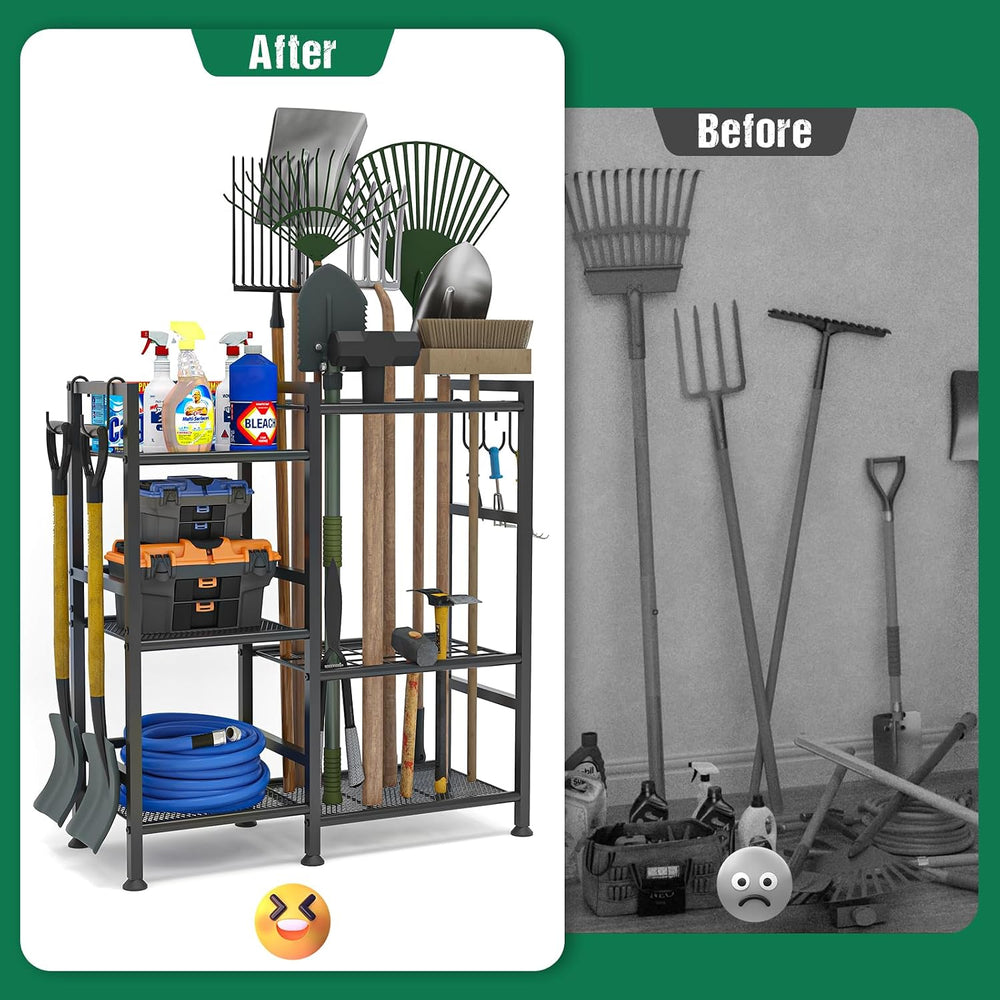 Garden Tool Organizer with Large Hooks, Garage Storage Rack