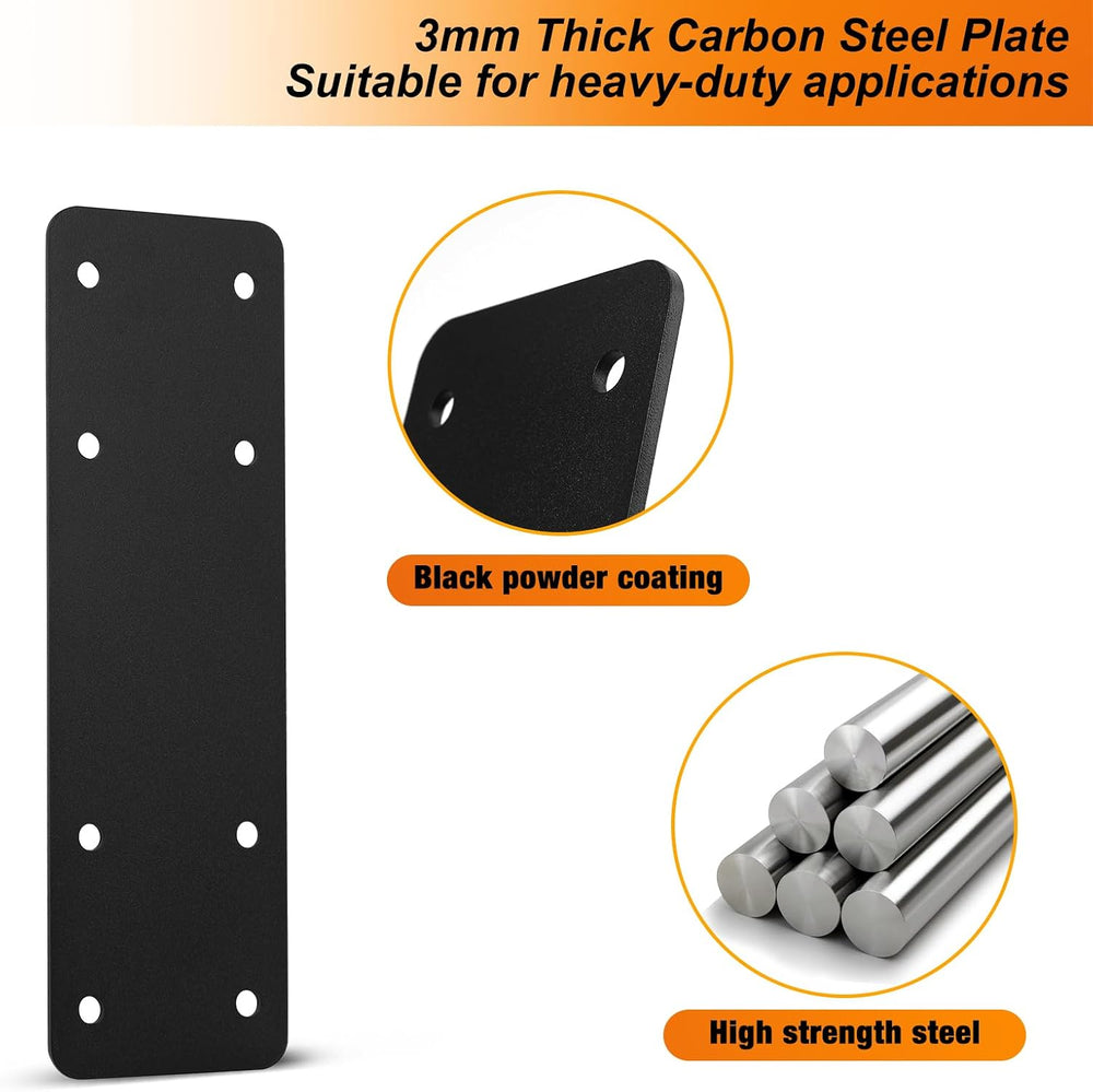 4 Pcs 10"x3" Straight Steel Plate for Wood, 3MM, Black