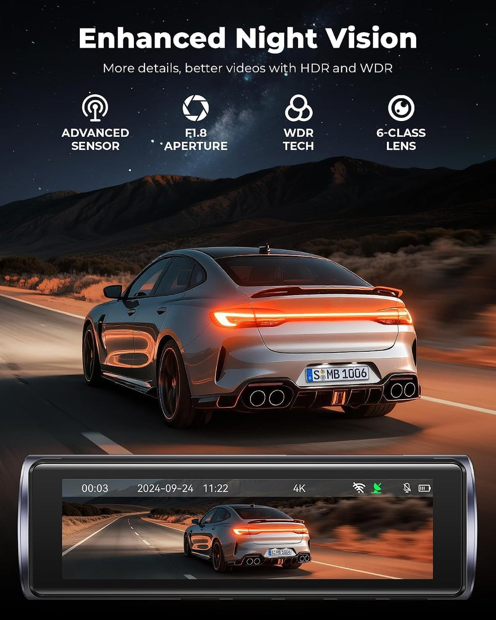 Dash Cam Front and Rear, 4K Front Camera, WiFi and GPS