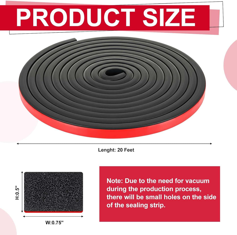 Pangda 20 ft Rectangular Rubber Strip with Self-Adhesive Tape, Solid