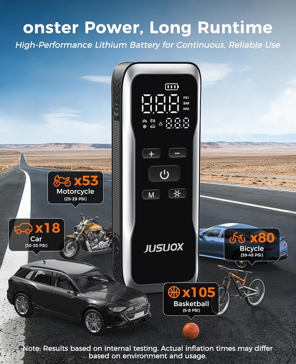 Tire Inflator Portable Air Compressor, Dual Power Air Pump
