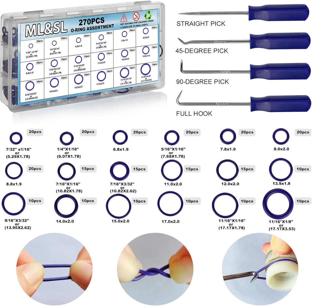 Car A/C Repair Kit, 270PCS Rubber O-Ring Seal Kit + 40PCS Car Air Conditioner...