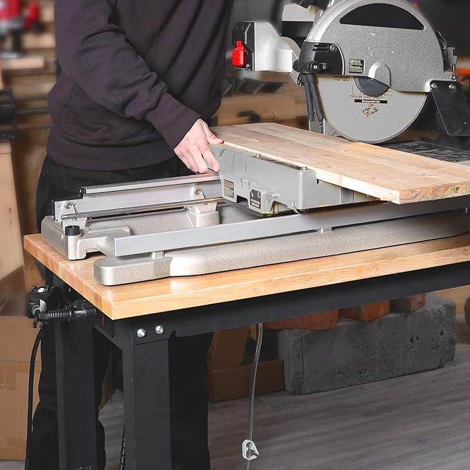 WORKPRO 48" Adjustable Workbench, Rubber Wood Top Heavy-Duty Workstation...