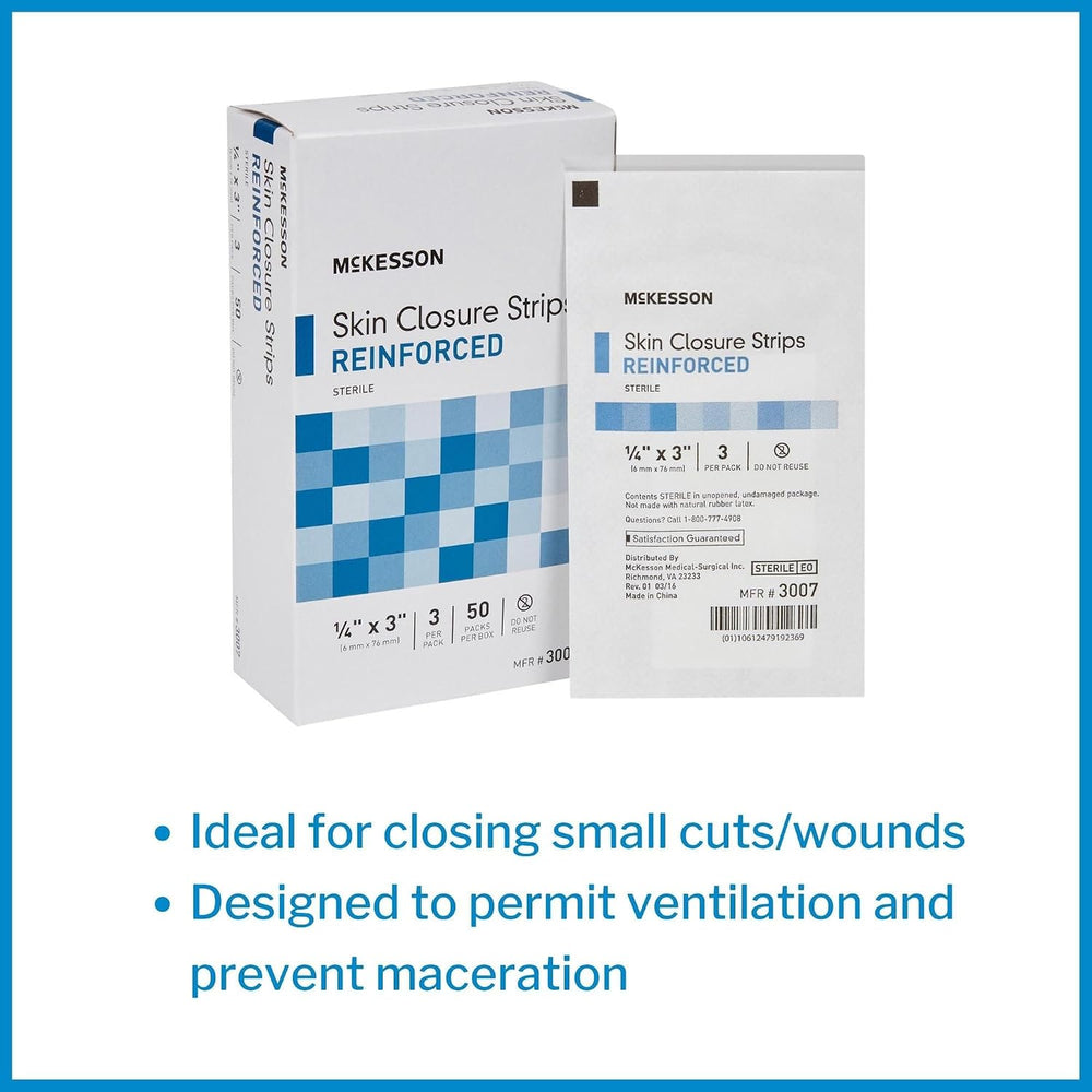 McKesson Skin Closure Strips, Sterile, White, 1/4 x 3 in, 50 ct