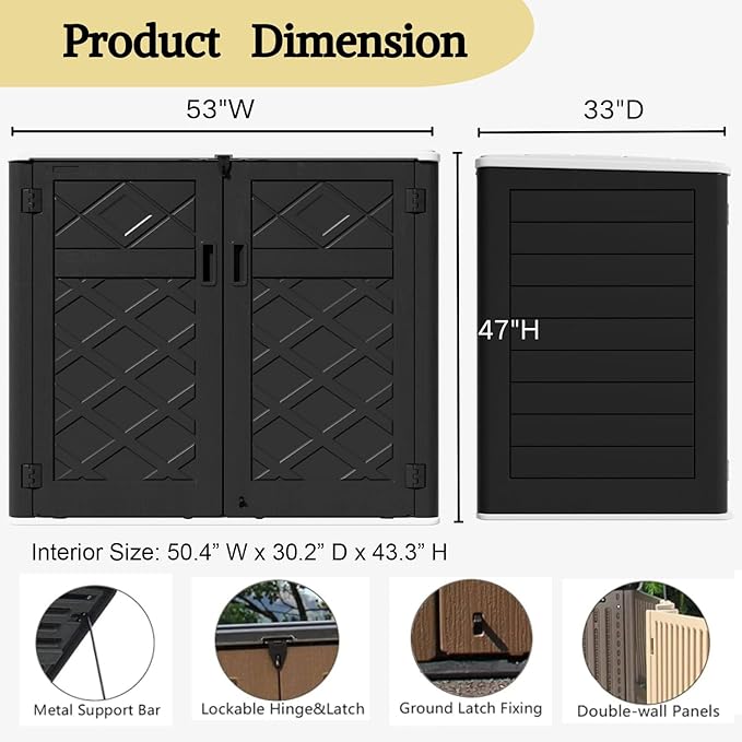 ZZM Large Outdoor Storage Shed, 48 Cu Ft Resin Versatile Storage Cabinet