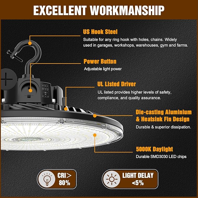 6 Pack 480V LED High Bay Light UL DLC Listed UFO Light 150W 100W 80W Adjustable