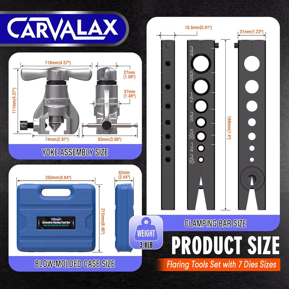 CARVALAX Flaring Tool Kit, Imperial Clamp for 3/16"-3/4"