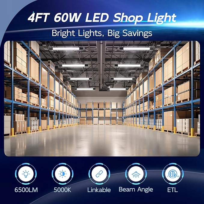 hykolity 10 Pack 4FT Linkable LED Shop Light