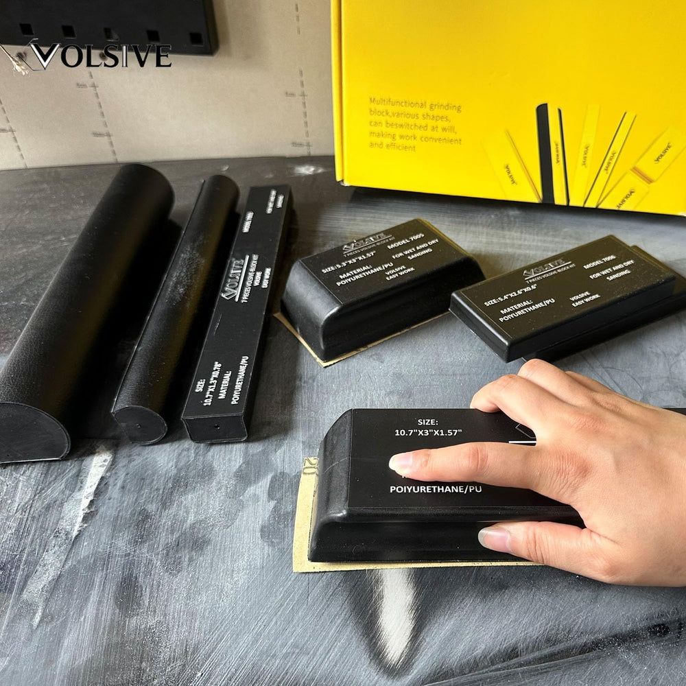 Hand Sanding Block Set of 7,PSA Base Auto Body Sanding Block Kit with Long Pa...