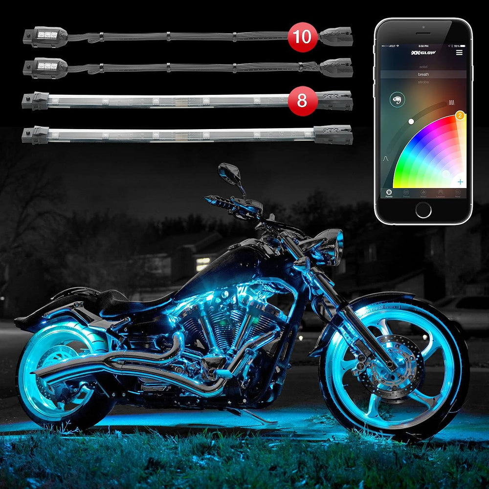 XK-GLOW KS-MOTO-ADVANCE 10 Pod 8 Strip 2nd gen XKchrome App Control Motorcycl...
