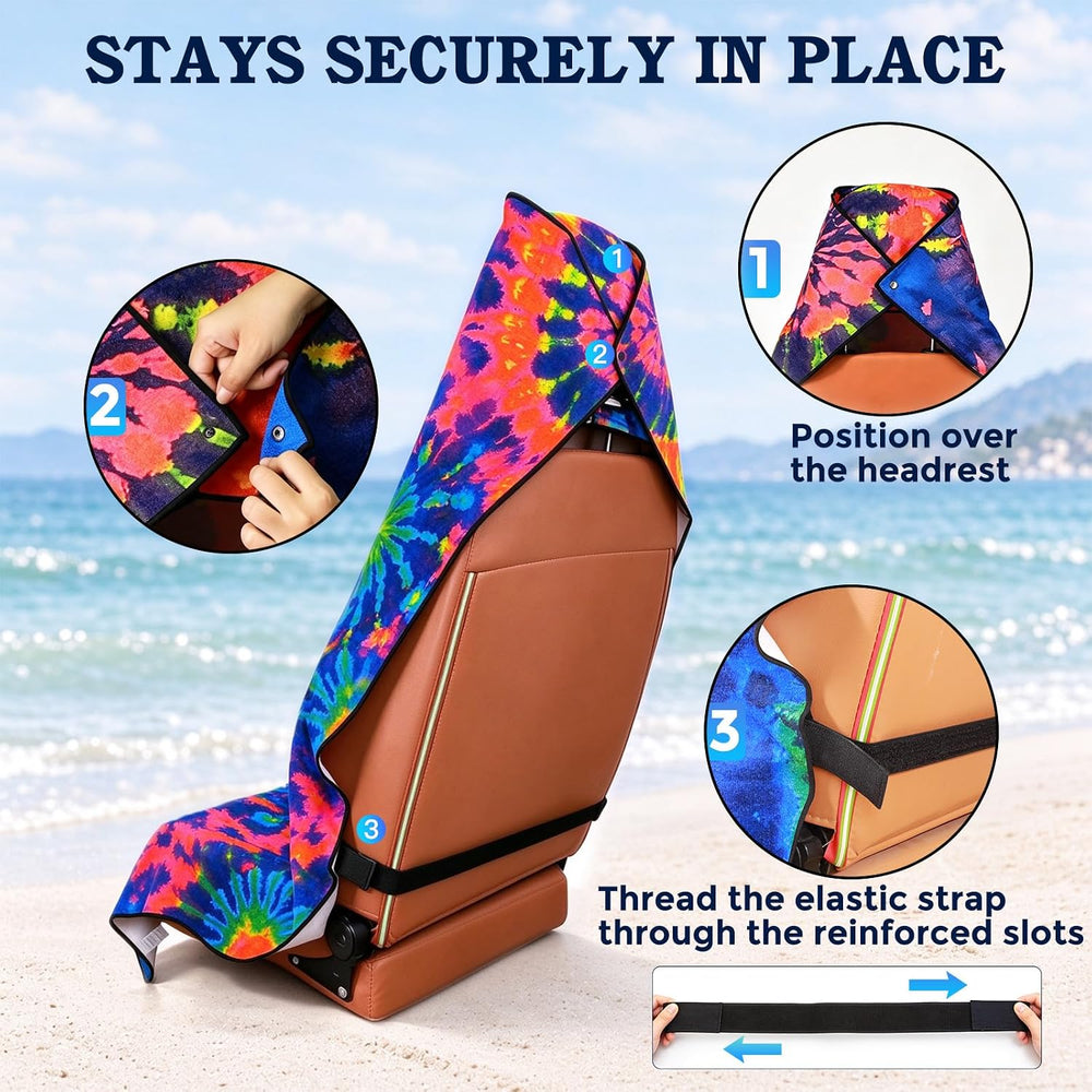 Chenille Car Seat Cover Towel, 2-Pack, Blue Pink Tie-Dye