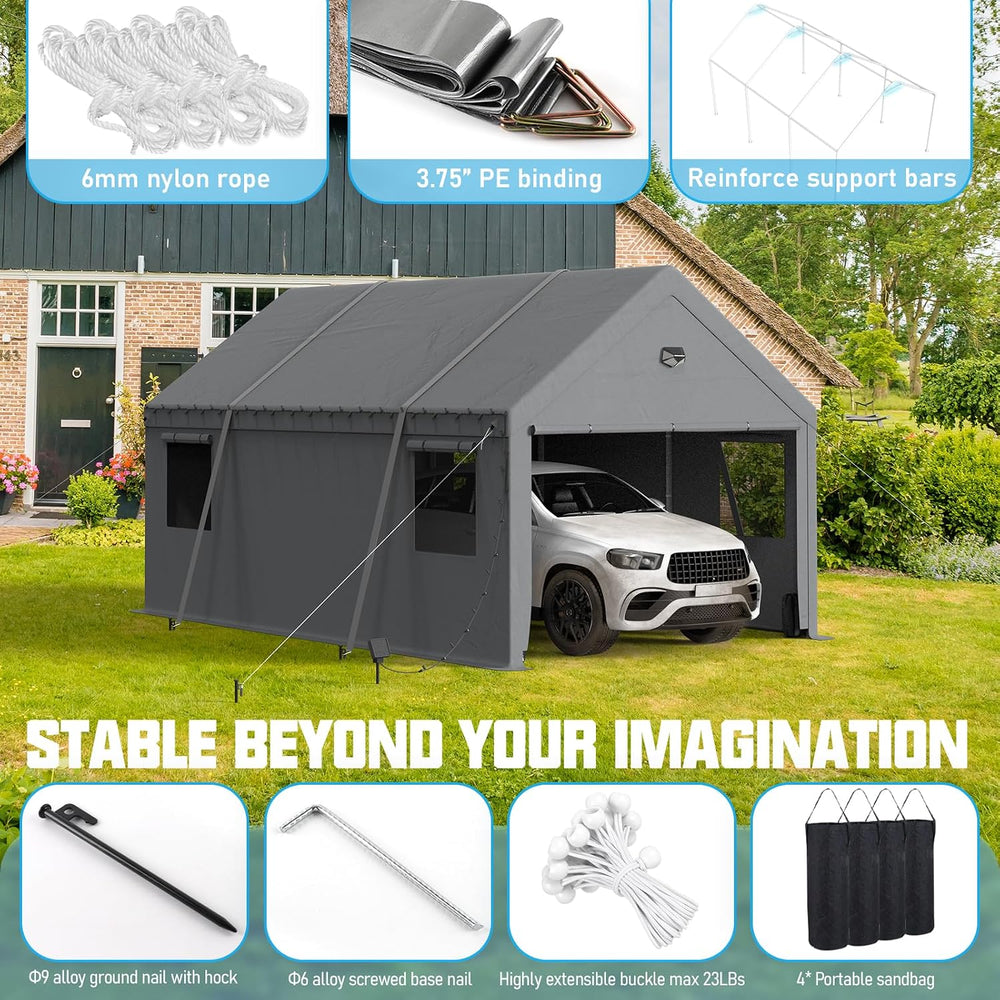 10x20 Heavy Duty Carport, Portable Garage with Doors & Windows