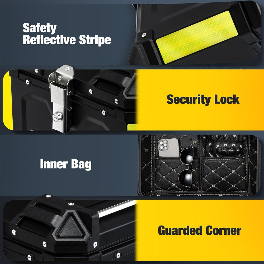 Motorcycle Top Case, 45L Aluminum Motorcycle Trunk, Tail Box Bag