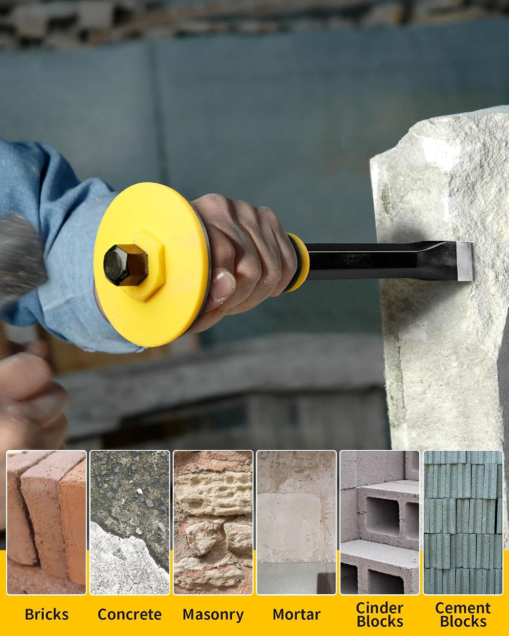 Concrete Chisel Set, Firecore 3PCS Stone Chisel Tool with Rubber Hand Guard