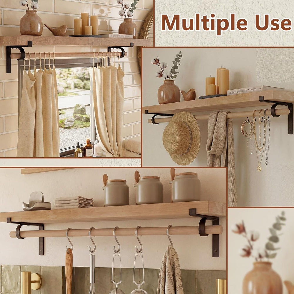 Hicarer 2 Pcs Single Shelf Brackets with Curtain Rod Holder, 6 Inch