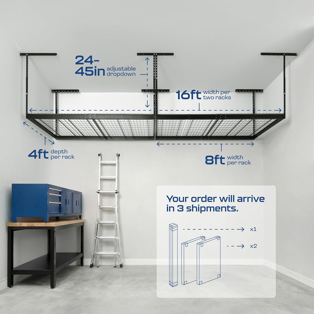 MonsterRAX 2-Pack 4x8 Overhead Garage Storage Rack, Hammertone