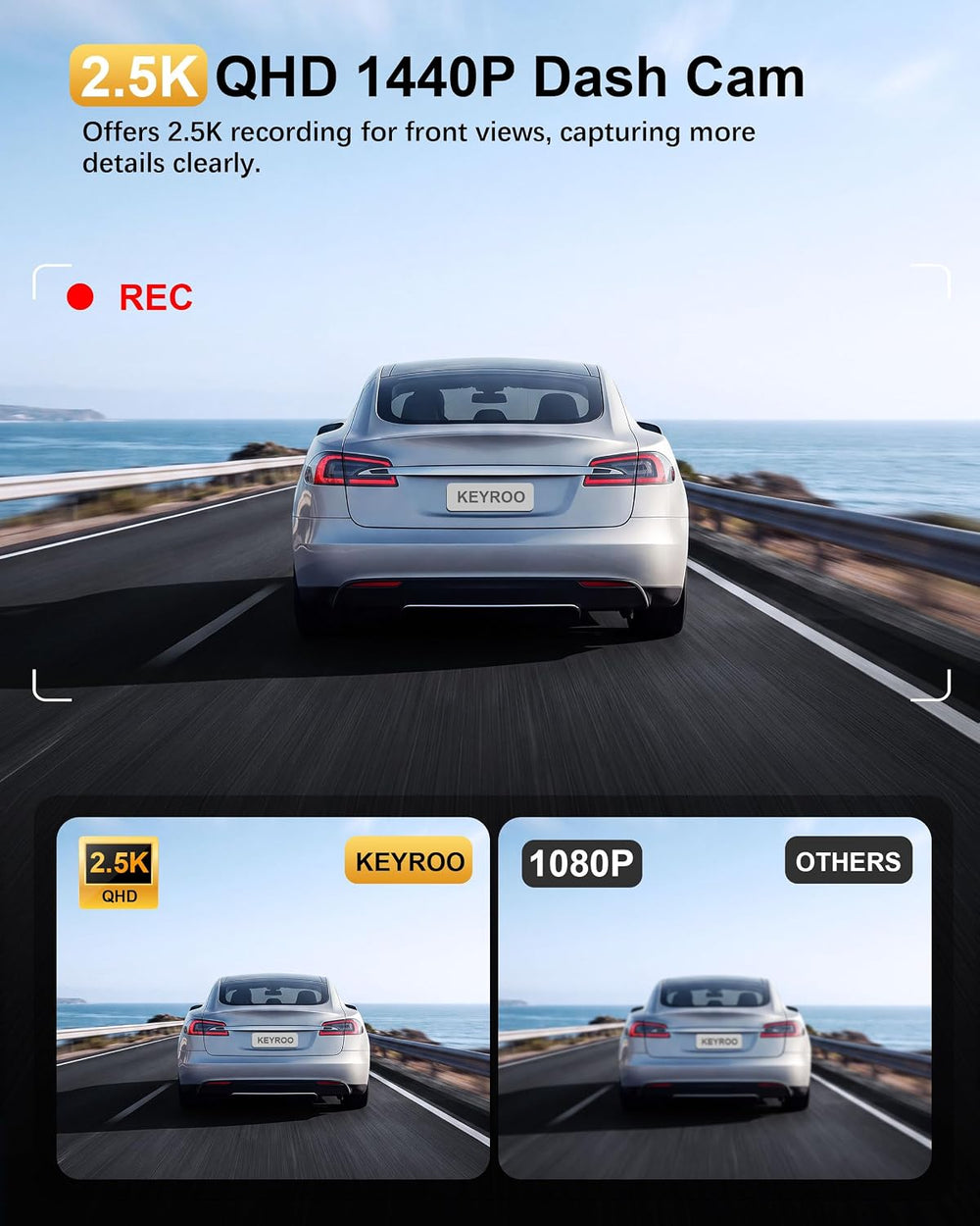 2.5K Dash Cam Front, 64GB Card Included, Mini Dash Camera with WiFi & App