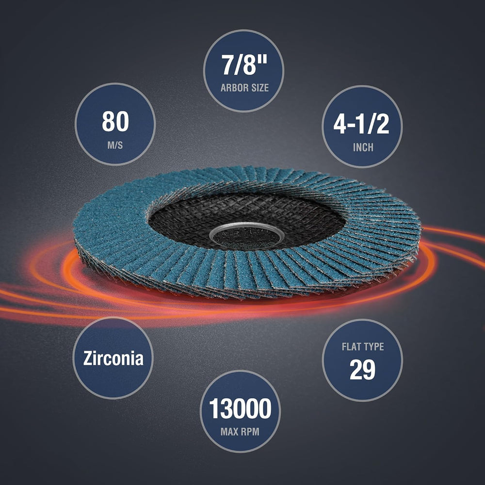 WORKPRO 20-Pack Zirconia Flap Discs, 4-1/2" x 7/8", T29, 60 Grit