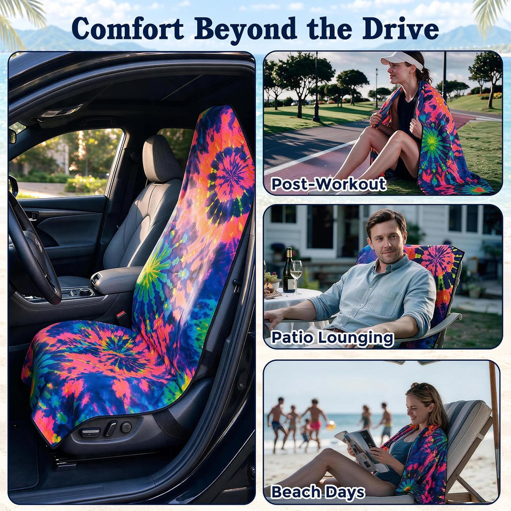 Chenille Car Seat Cover Towel, 2-Pack, Blue Pink Tie-Dye