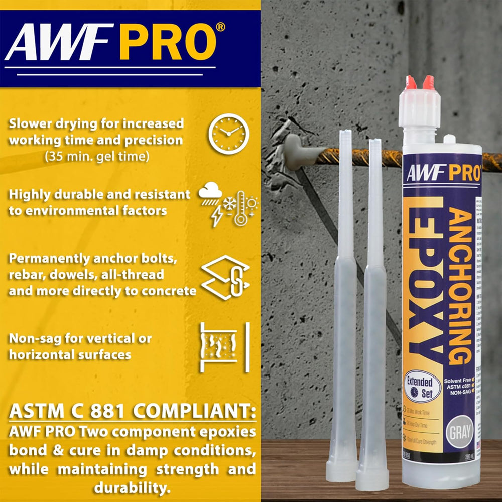 AWF PRO Extended Set Concrete Anchoring Epoxy Adhesive, 280 mL
