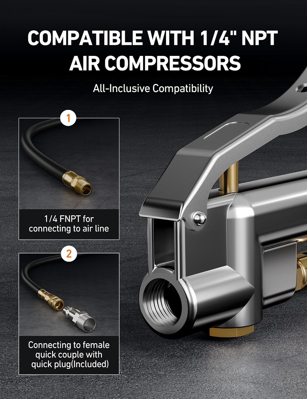 AstroAI 25.6'' Heavy-Duty Tire Pressure Gauge with Inflator