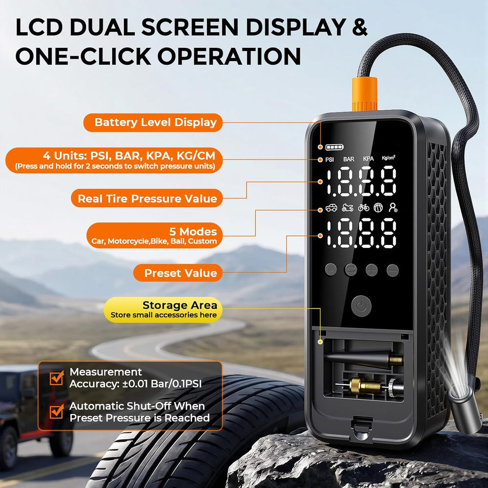 6000mAh Tire Inflator Portable Air Compressor,Air Pump for Car Tires
