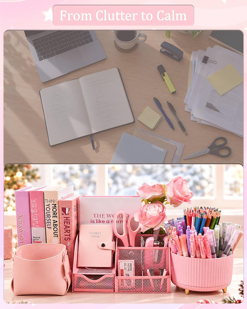 Pink Desk Accessories 21-Piece Office Supplies Gift Set for Women