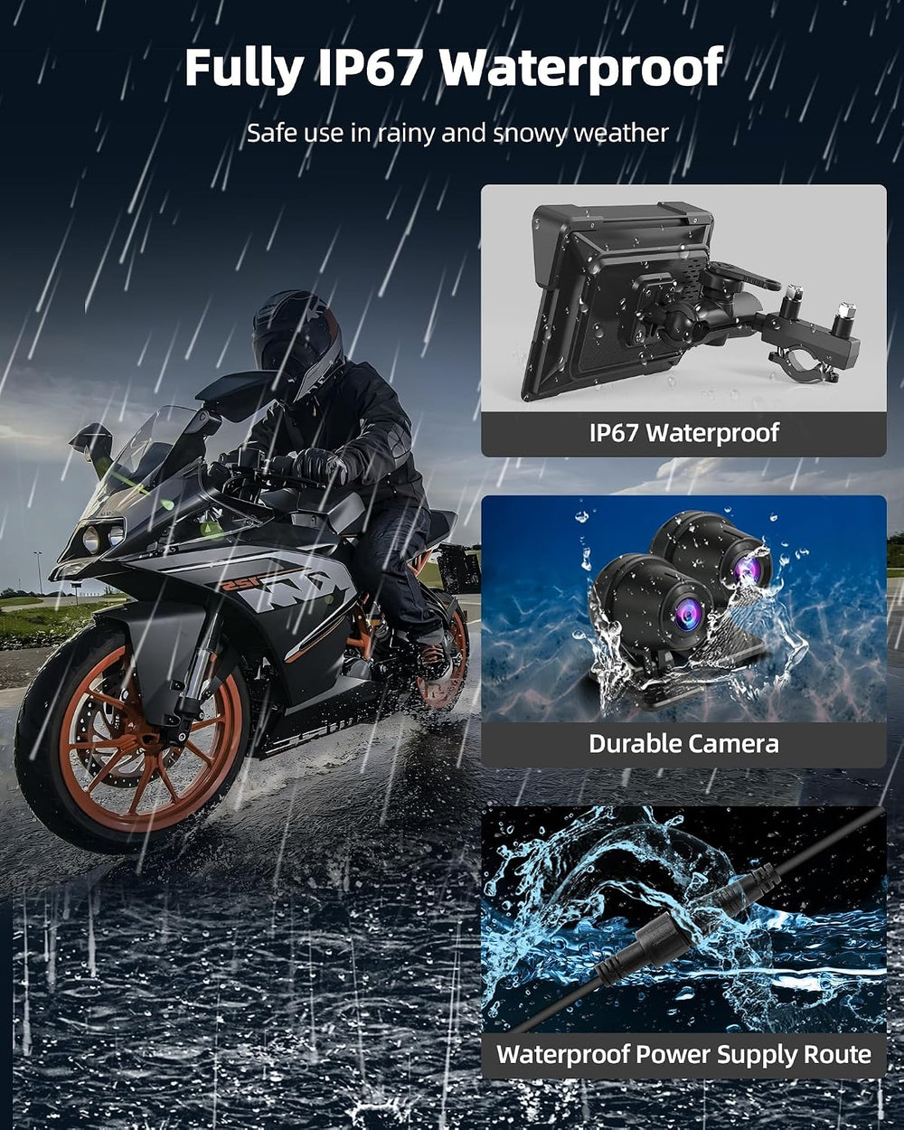 7" Motorcycle Carplay w Dual 4K Dash Camera Wireless Apple Carplay