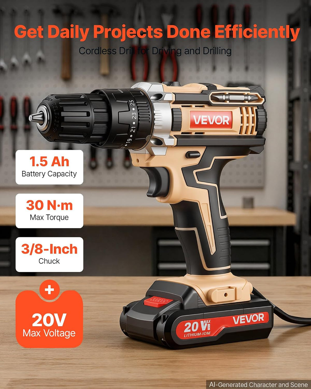 VEVOR 521-Piece Tool Set with 20V Cordless Power Drill, Rolling Tool Box