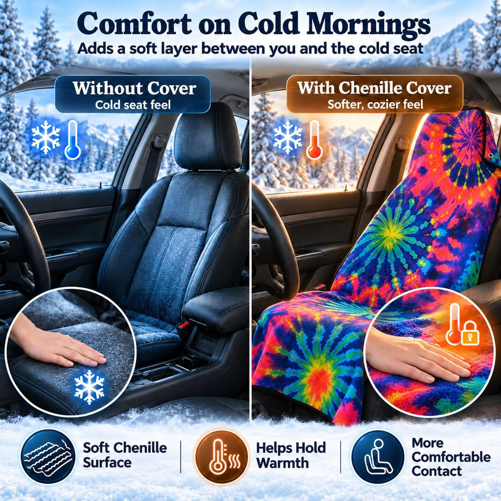 Chenille Car Seat Cover Towel, 2-Pack, Blue Pink Tie-Dye