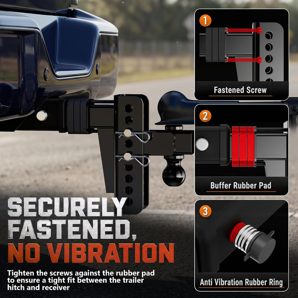 Adjustable Trailer Hitch, Fit 2 in Receiver, 6 Inch Drop/Rise