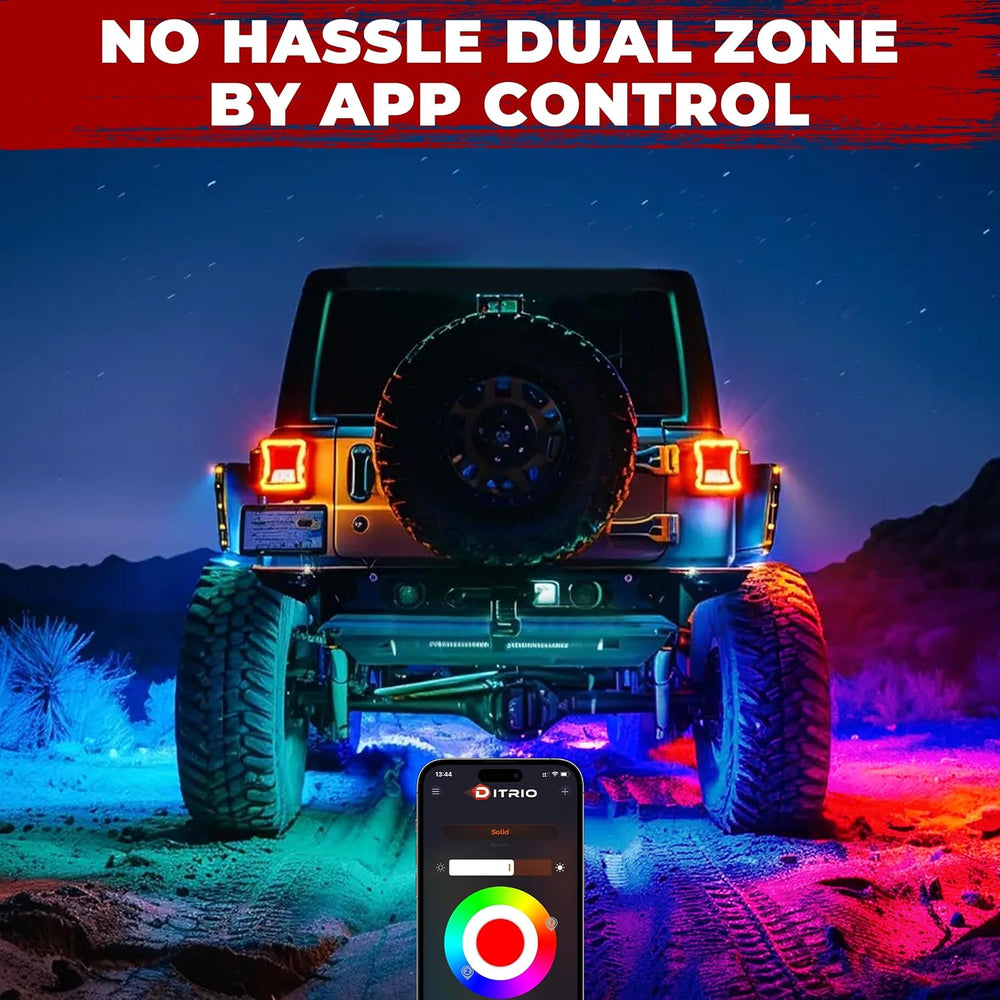 8 Pods Five Sided RGB Rock Lights for Trucks, Chasing Color App & Remote