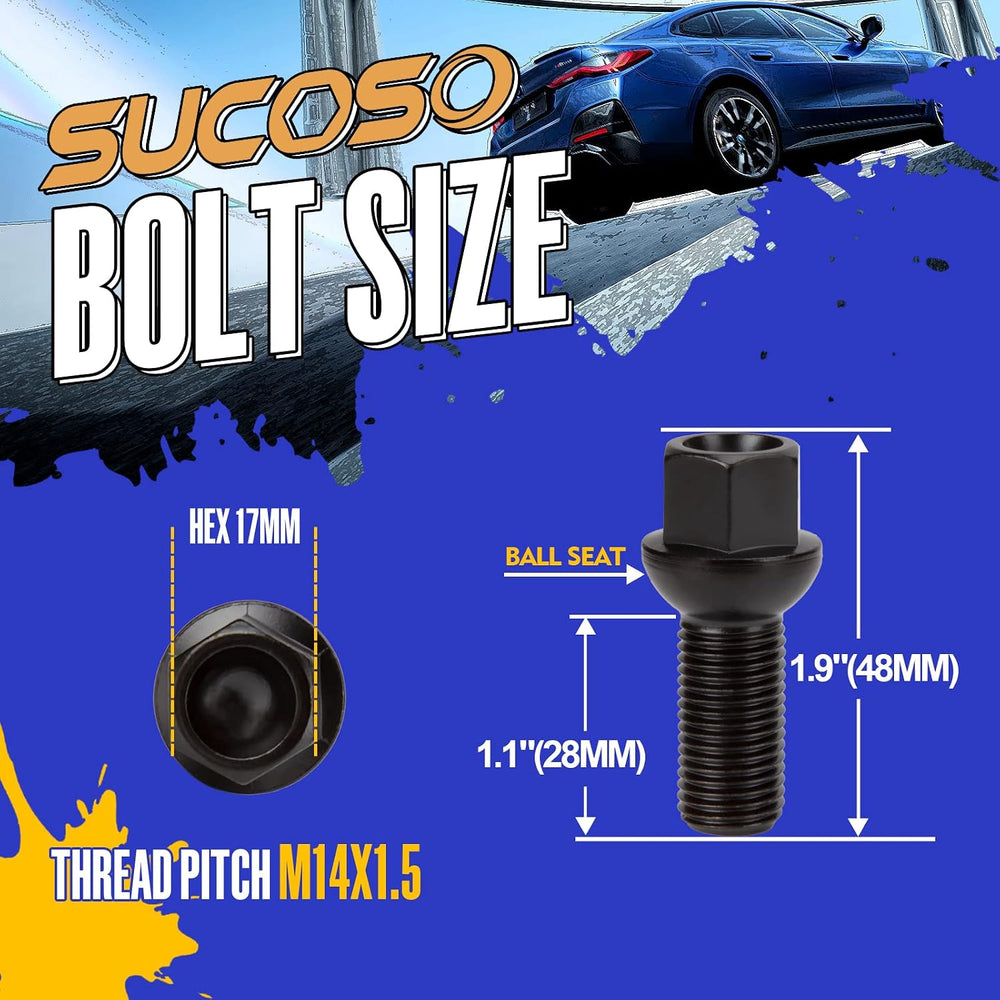 M14x1.5 OEM Lug Bolts, 20PCS 14mmx1.5 28mm Shank Length Ball Seat Factory Whe...