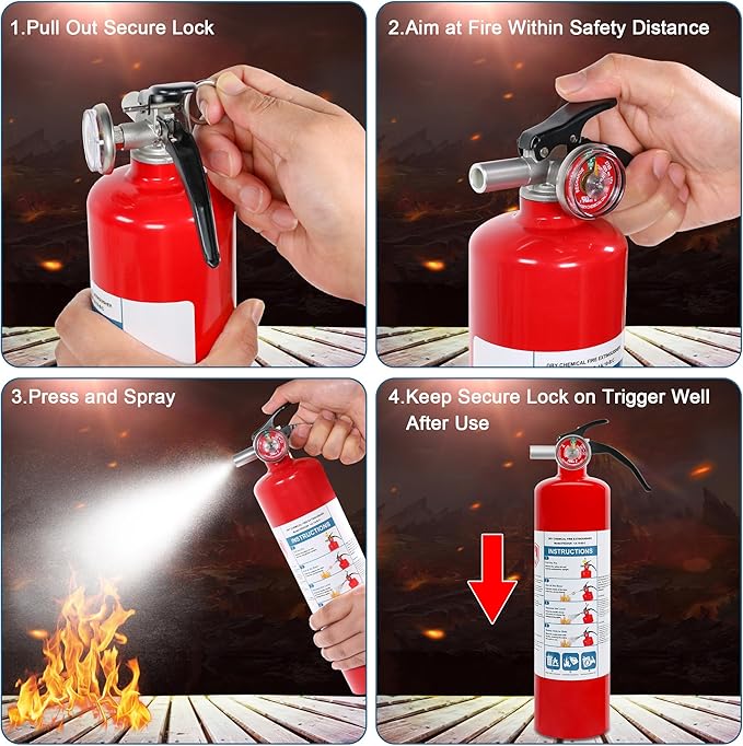 4 Pack ABC Dry Chemical Fire Extinguishers, 2.5 lb 1A:10B:C Rating